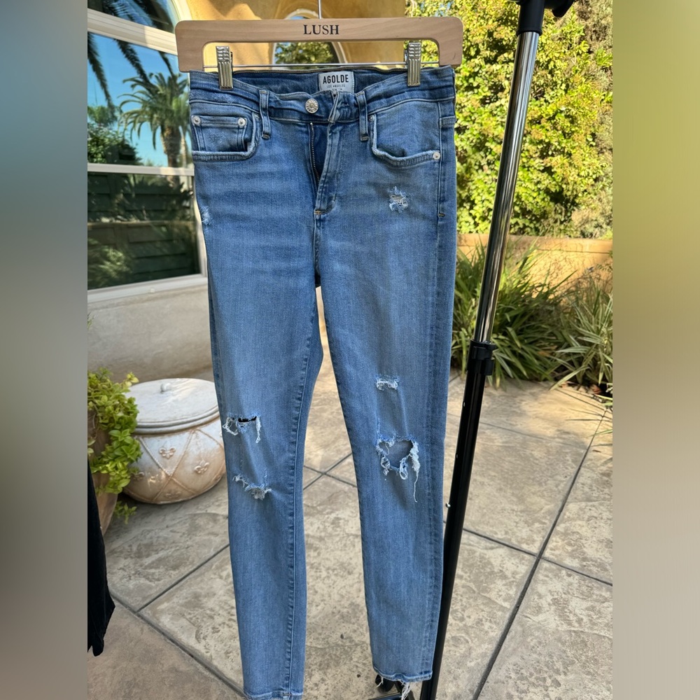 Agolde Light Blue Distressed Skinny Jeans
